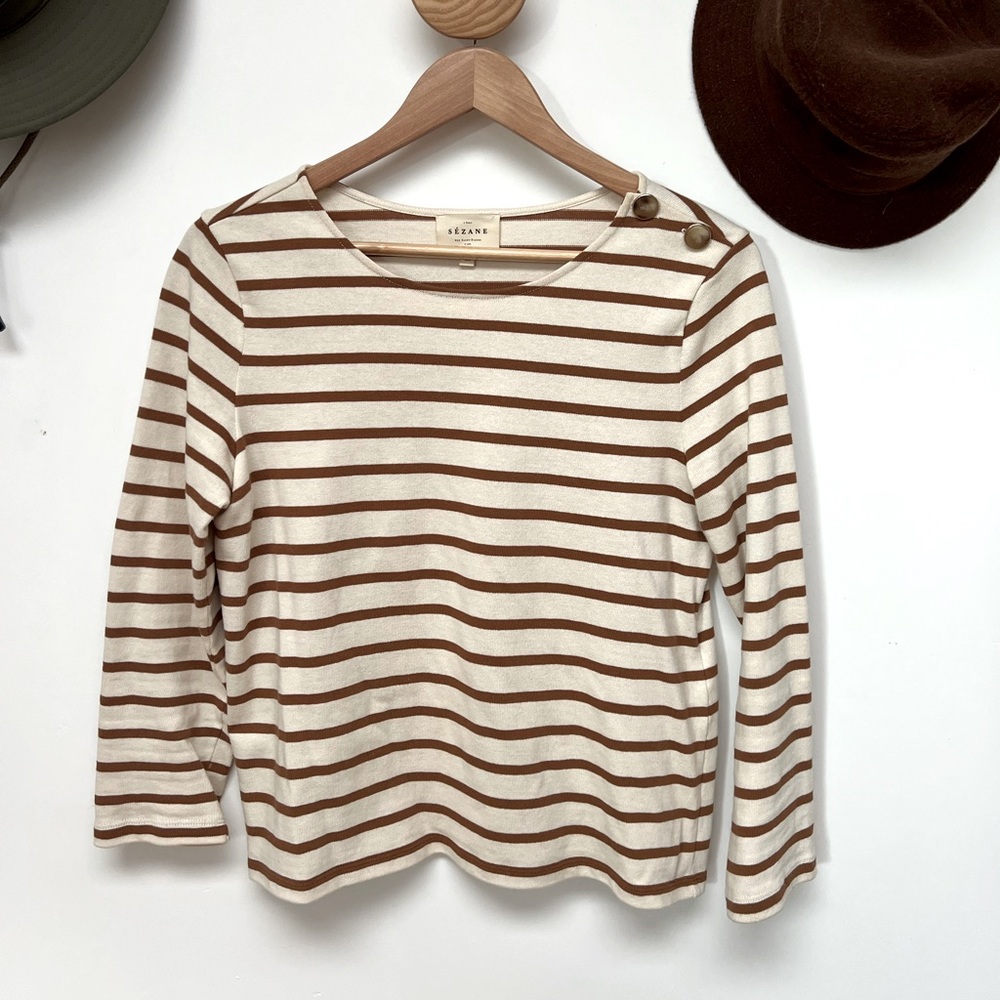 Sezane Colette Marinière Ecru / Camel - Size XS
